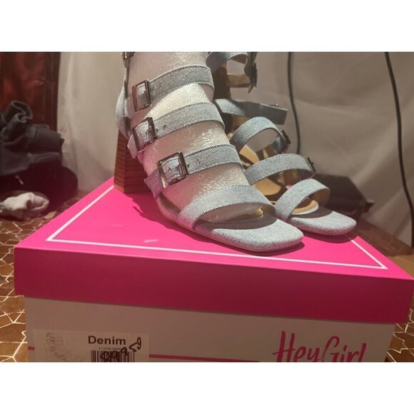 nwt in box corkys hey girl high heel denim sandals buckle up zipper closure - Picture 5 of 5